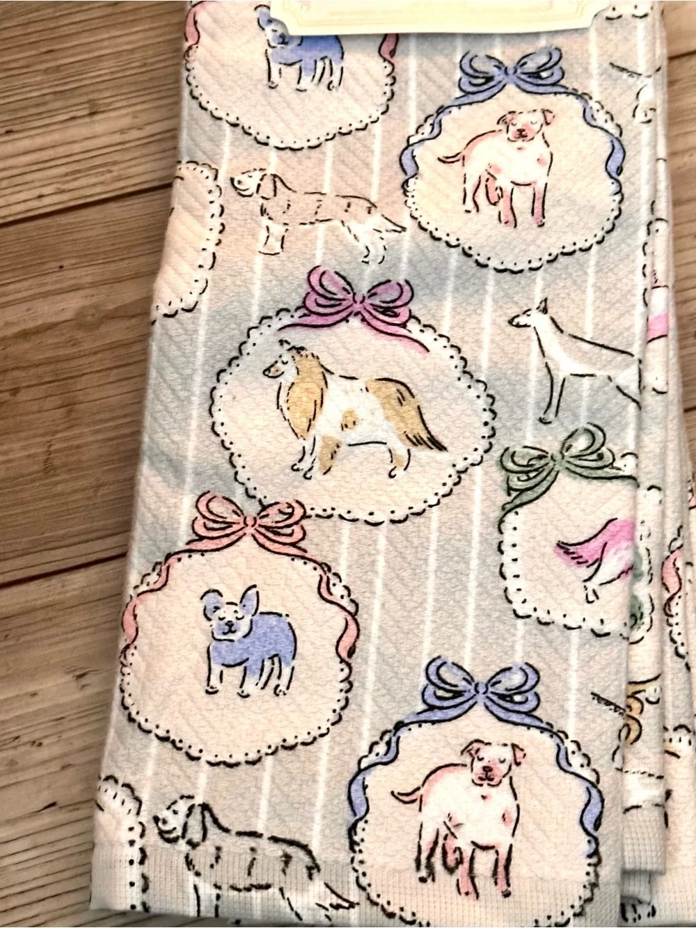 Delphine Dog Print 3 Kitchen Towel Set in Pastel Colors Brand New